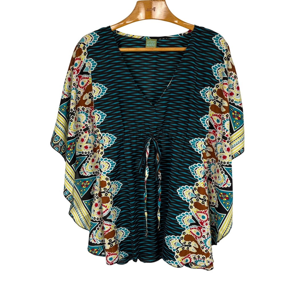 Urban Nomad Boho‎ Kimono Top One Size Fits M L Teal Paisley Batwing Festival